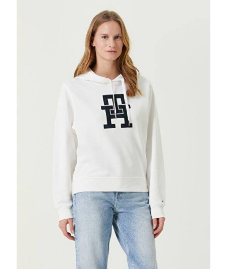 Tommy Hilfiger Nakış İşleme Logolu Kırık Beyaz Kadın Sweatshirt