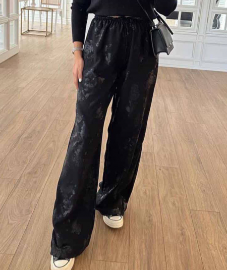 Zara Kadın Jakarlı Kumaş Beli Lastikli Siyah Pantolon