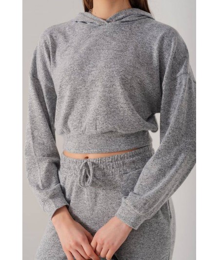 BERSHKA Kadın Gri Kapüşonlu Crop Sweatshirt